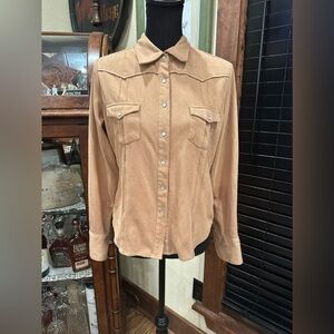 DCC Suede Like Long Sleeve Shirt Light Brown Size Medium